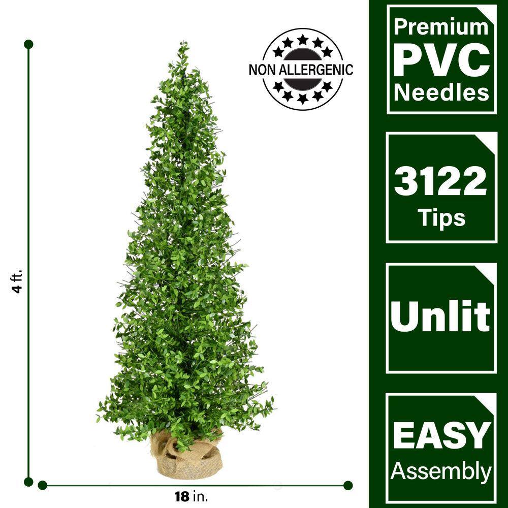 48 in. Christmas Boxwood Porch Tree with Burplap Bag (Set of 2) FFBXPT048-0GRS2