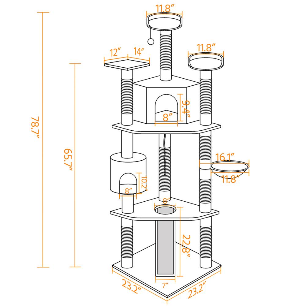 Topeakmart 798221 Multilevel Cat Tree Condo with Basket and Scratching Posts and Ramp Light Gray  Crowdfused