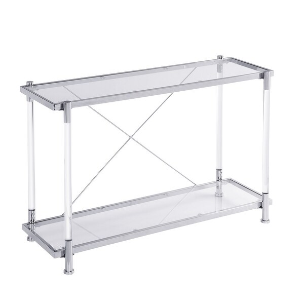 Acrylic Glass Side Table，Chrome Sofa Table， Console Table for Living Roomand Bedroom