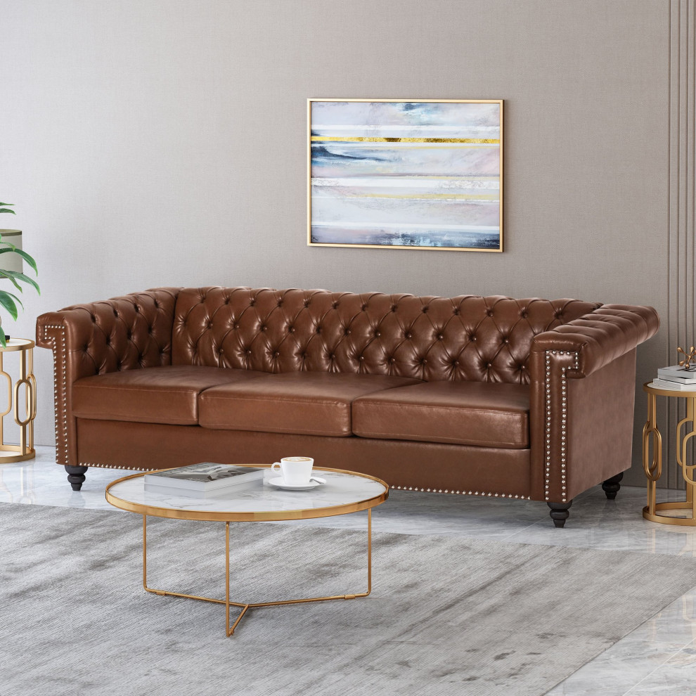 Chesterfield Sofa  Button Tufted Low Back  ampRolled Arms   Traditional   Sofas   by Decorn  Houzz