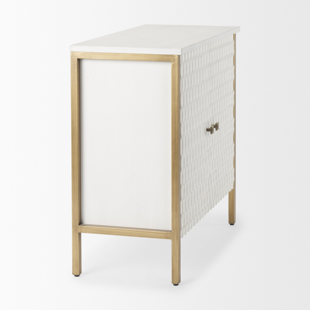 Savannah White Fir Veneer With Gold Metal Frame Accent Cabinet   Contemporary   Accent Chests And Cabinets   by Mercana  Houzz