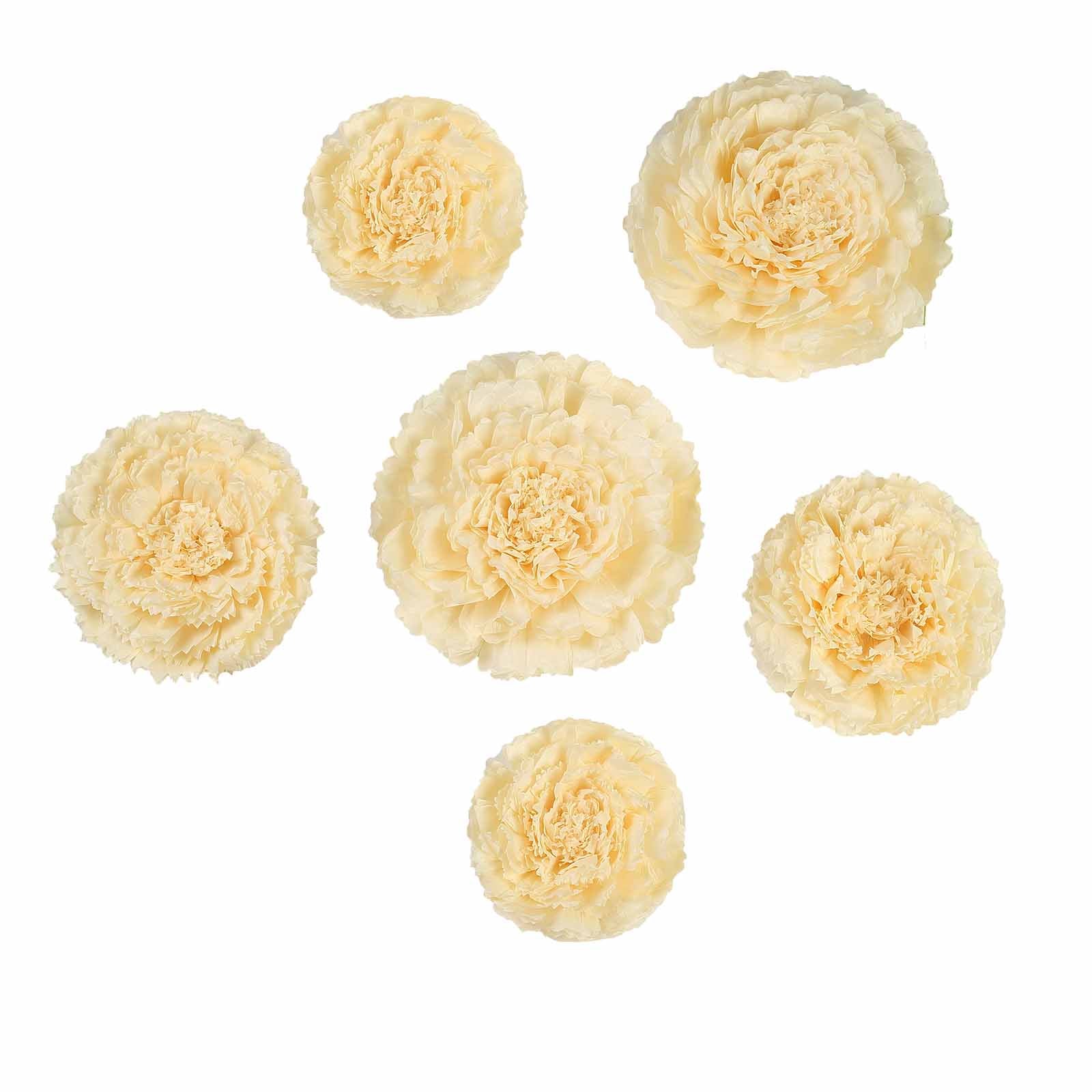 Set of 6 Ivory / Cream Carnation 3D Paper Flowers Wall Decor 7