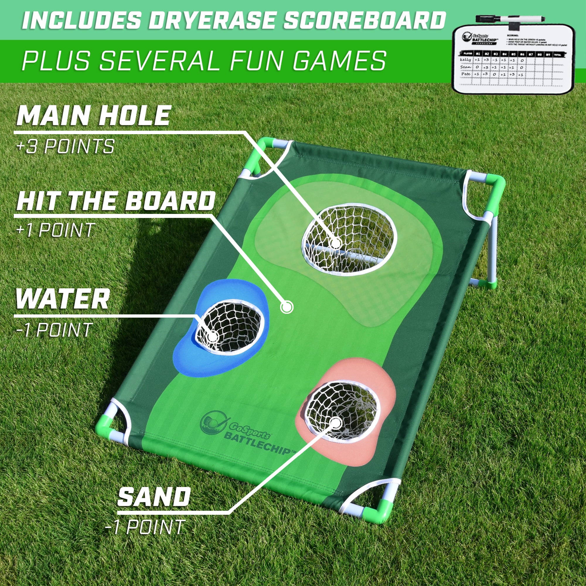 GoSports BattleChip Backyard Golf Cornhole Game, Includes Chipping Target, 16 Foam Balls, Hitting Mat and Carrying Case