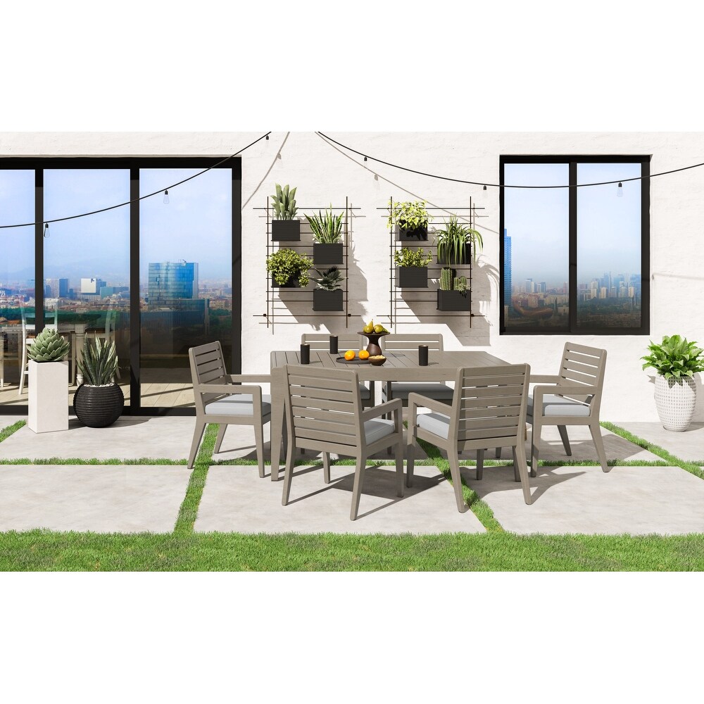 Homestyles 7 Piece Sustain Gray Wood Outdoor Dining Table and Six Armchairs Set