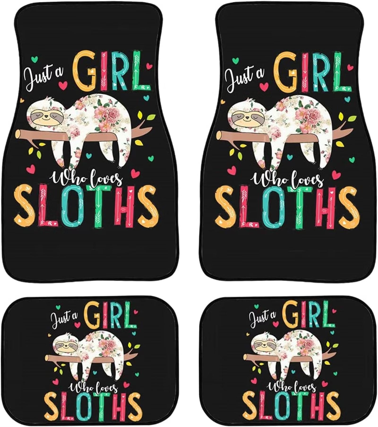 FKELYI Cute Animal Solth Car Floor Mat for Women and Girls，All Seasons Anti-Dirty 2pcs Front Carpet Floor Mat+2pcs Back Rubber Backing Foot Mat Fit Cars SUVs Trucks Vans