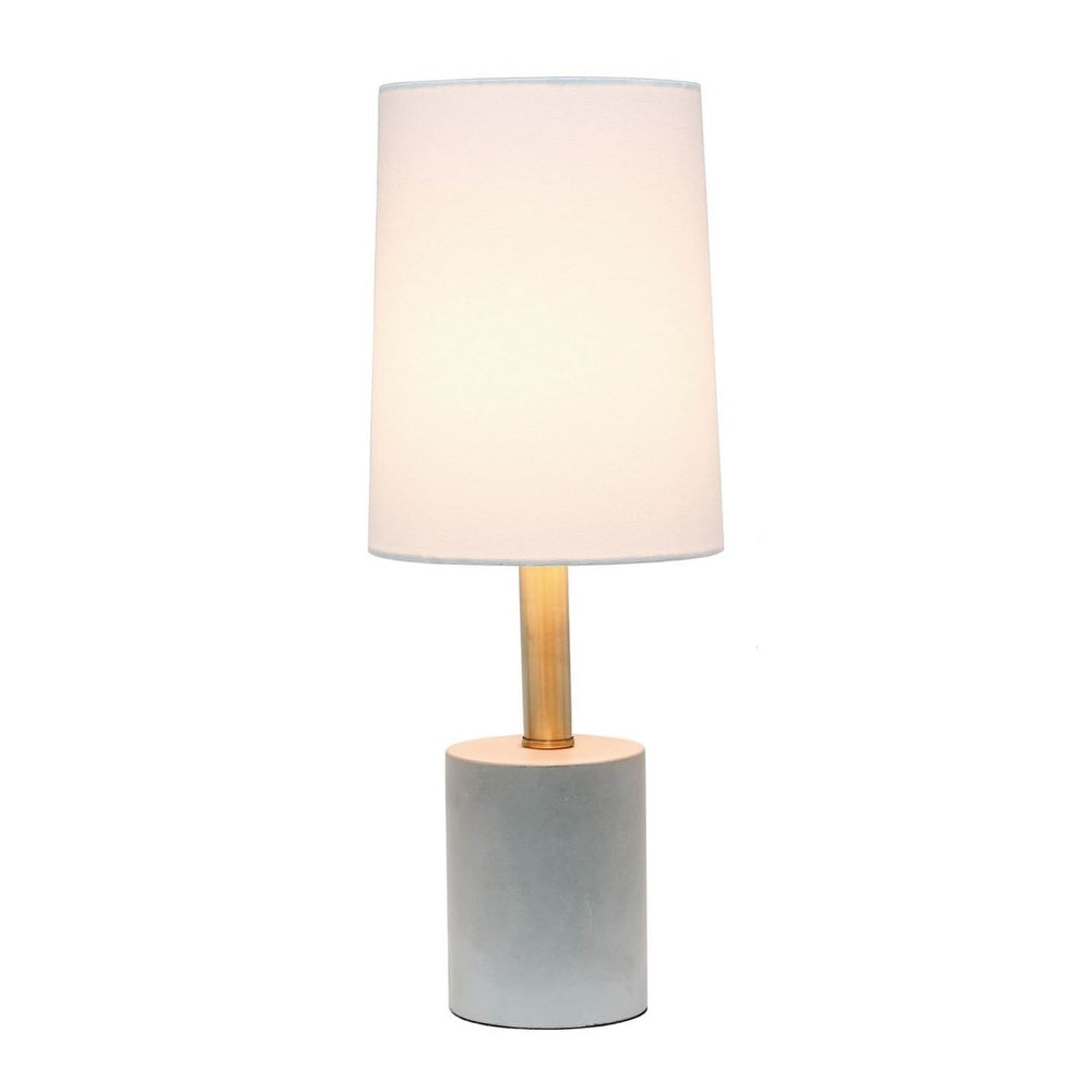 Elegant Designs Cement Table Lamp with Antique Brass Detail  White   7.75x8.25x14.5