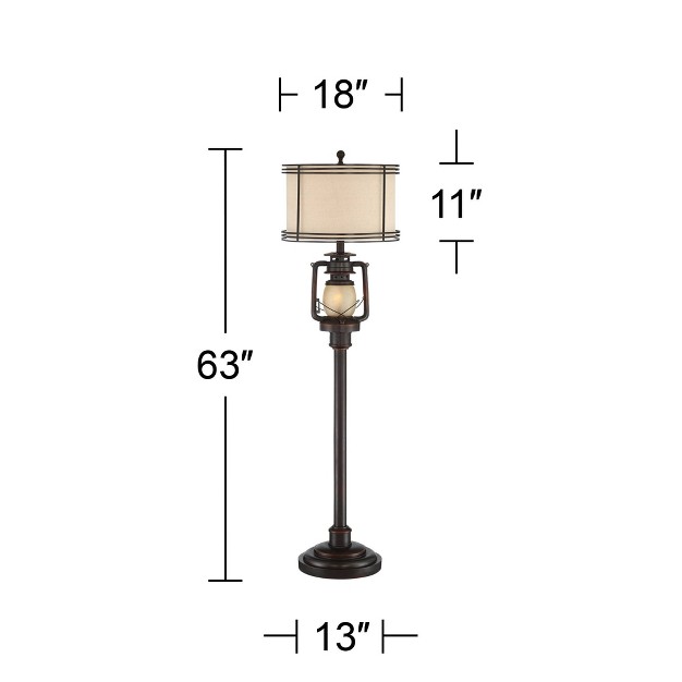 Tall Bronze With Led Nightlight Earthy Fabric Drum Shade For Living Room Bedroom Office House Home