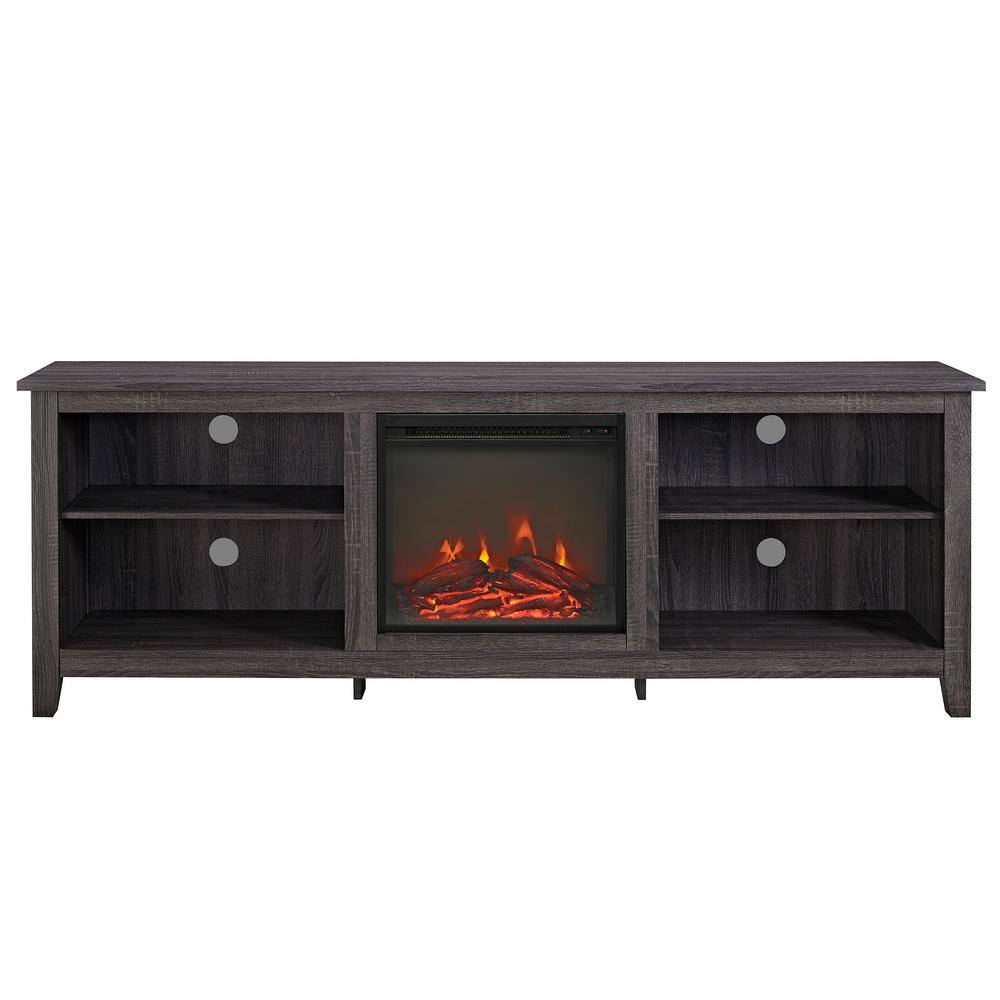 Walker Edison Furniture Company 70 in. Wood Media TV Stand Console with Fireplace - Charcoal HD70FP18CL