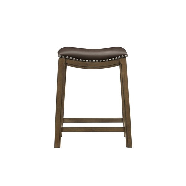 Nailhead Wood Pub-Height Kitchen Counter Bar Stool Square Seat， Black