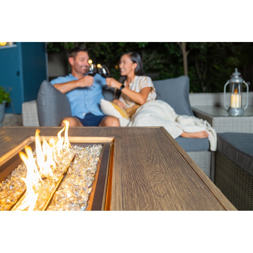 Aluminum Propane Outdoor Fire Table with Stained Wood Look Finish