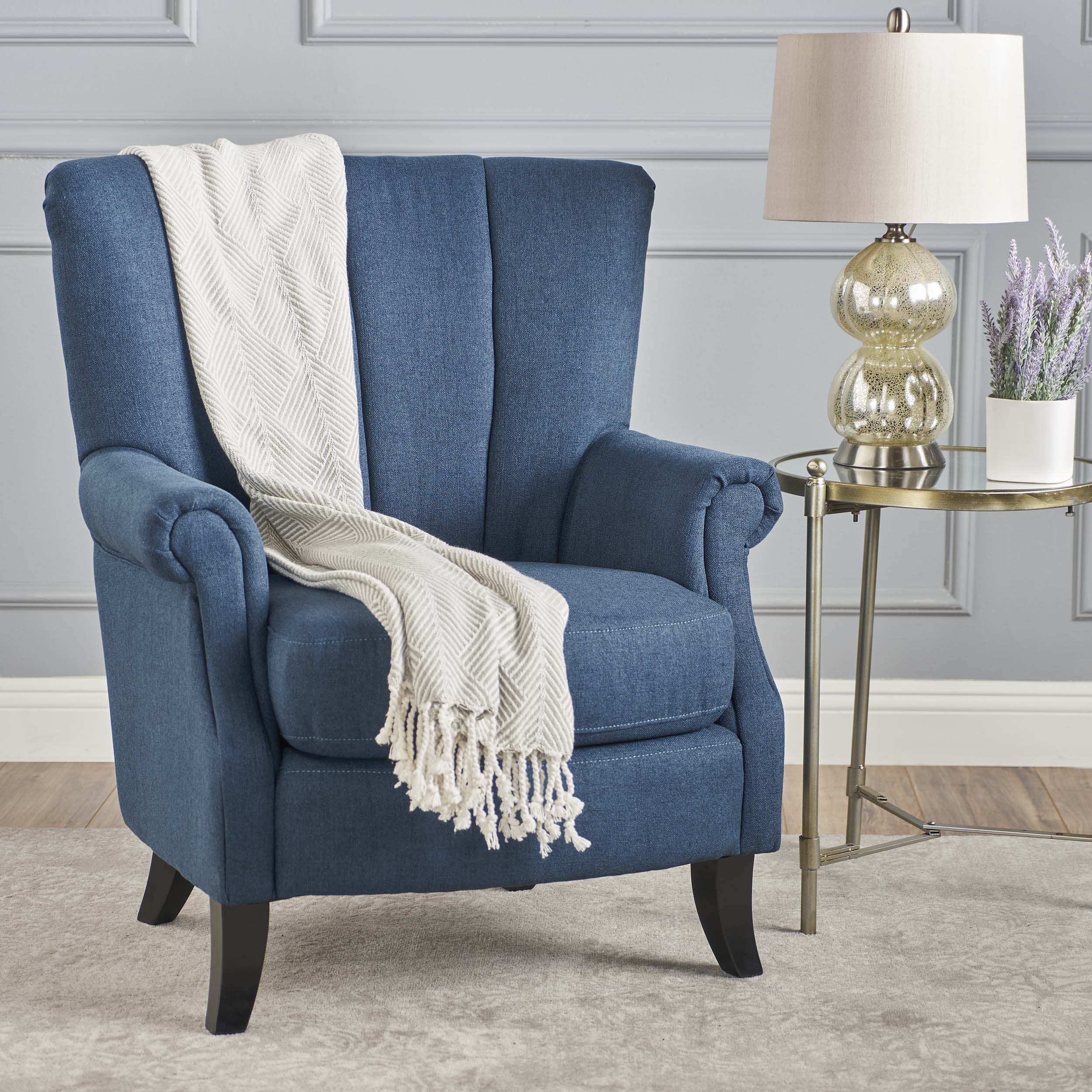 Ezra Contemporary Channel Stitch Upholstered Fabric Club Chair