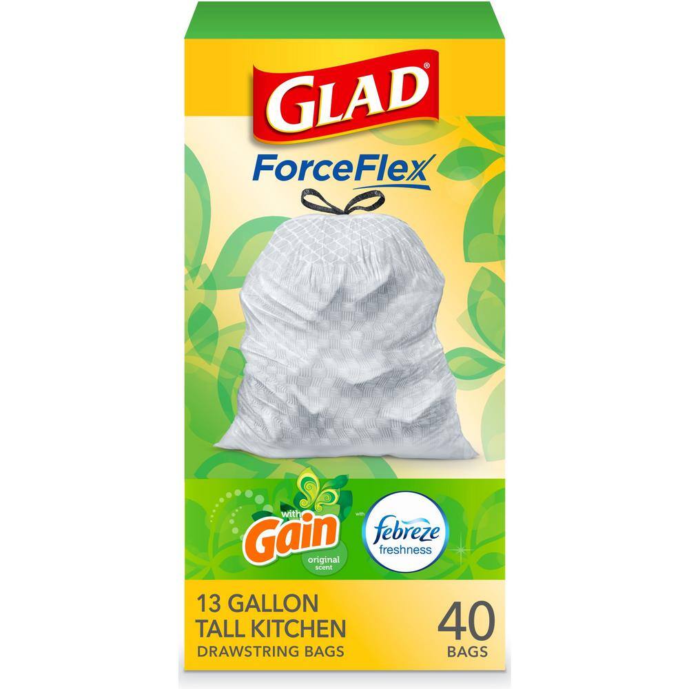 Glad ForceFlex 13 Gal. Tall Kitchen Drawstring Gain Original with Febreze Freshness Trash Bags (40-Count) 1258778685