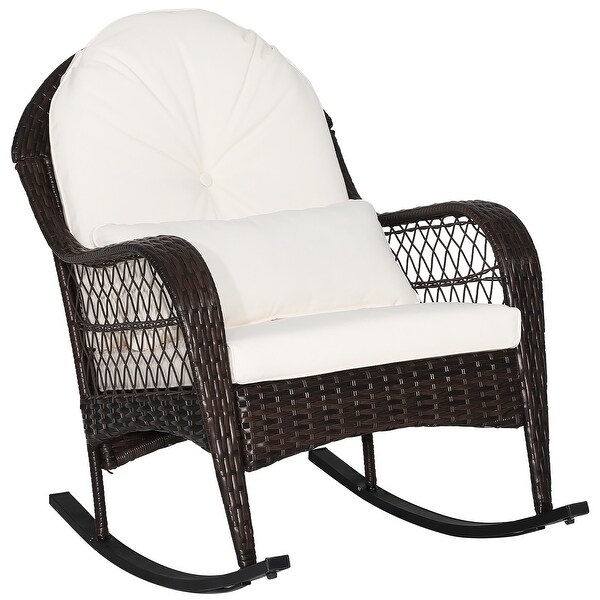 Costway Patio Wicker Rocking Chair W/Seat Back Cushions and Lumbar