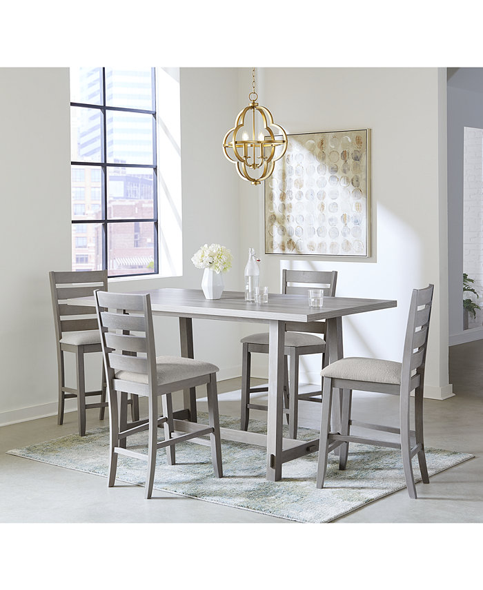 Macy's Max Meadows Counter Height 5-Pc Dining Set (Rectangular Trestle Table + 4 Chairs)