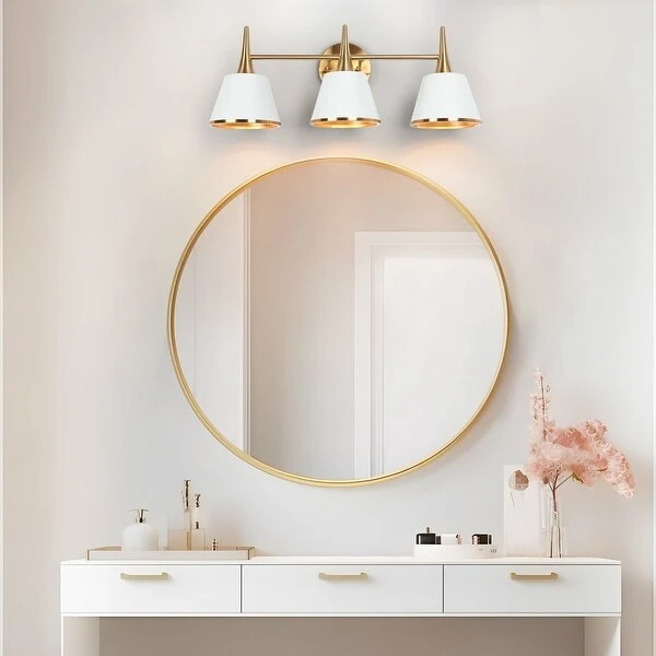 Nisa Mid-century Modern Gold 3-Light Bathroom Vanity Light Transitional Metal Wall Sconces - L 22.5