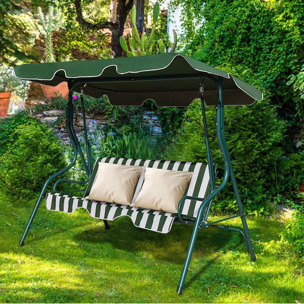 SKONYON Outdoor Swing Canopy Patio Swing Chair 3 Person Canopy Hammock