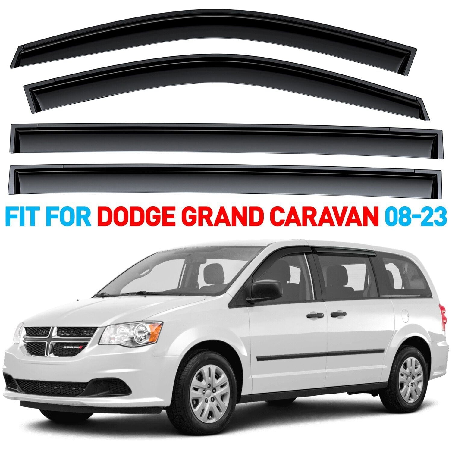 GrandWheel Co Smoke Tinted Tape-On Side Window Vent Visor Deflectors Rain Guards Compatible with Dodge Grand Caravan 2008-2023/Chrysler TownandCountry 2008-2016/Volkswagen Routan 2009-2012-4pcs. GW0256