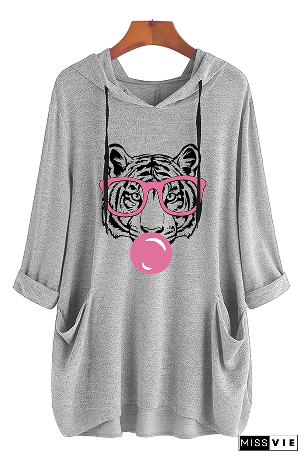 Tiger, tiger with glasses bubble gum, Cricut, funny Wild Animal head Print Pockets Hooded Dress Wholesale