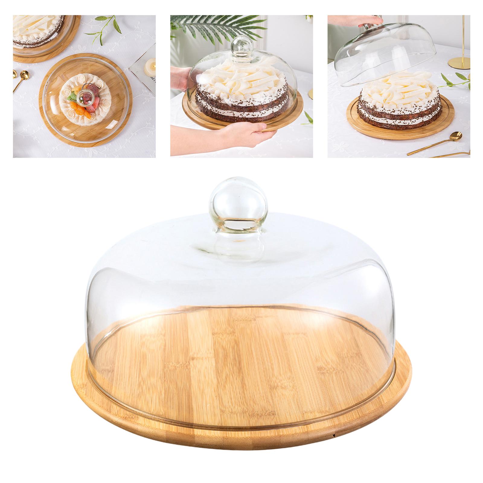 Round Glass Cover Serving Tray Cheese Board Storage Cake Stand Bread Fruit w/ Dome Tableware - 24cm S