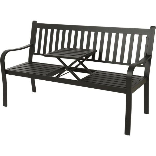 Decoris Garden Furniture Nottingham 60 In. L. Black Aluminum Bench with Pop Up Side Table