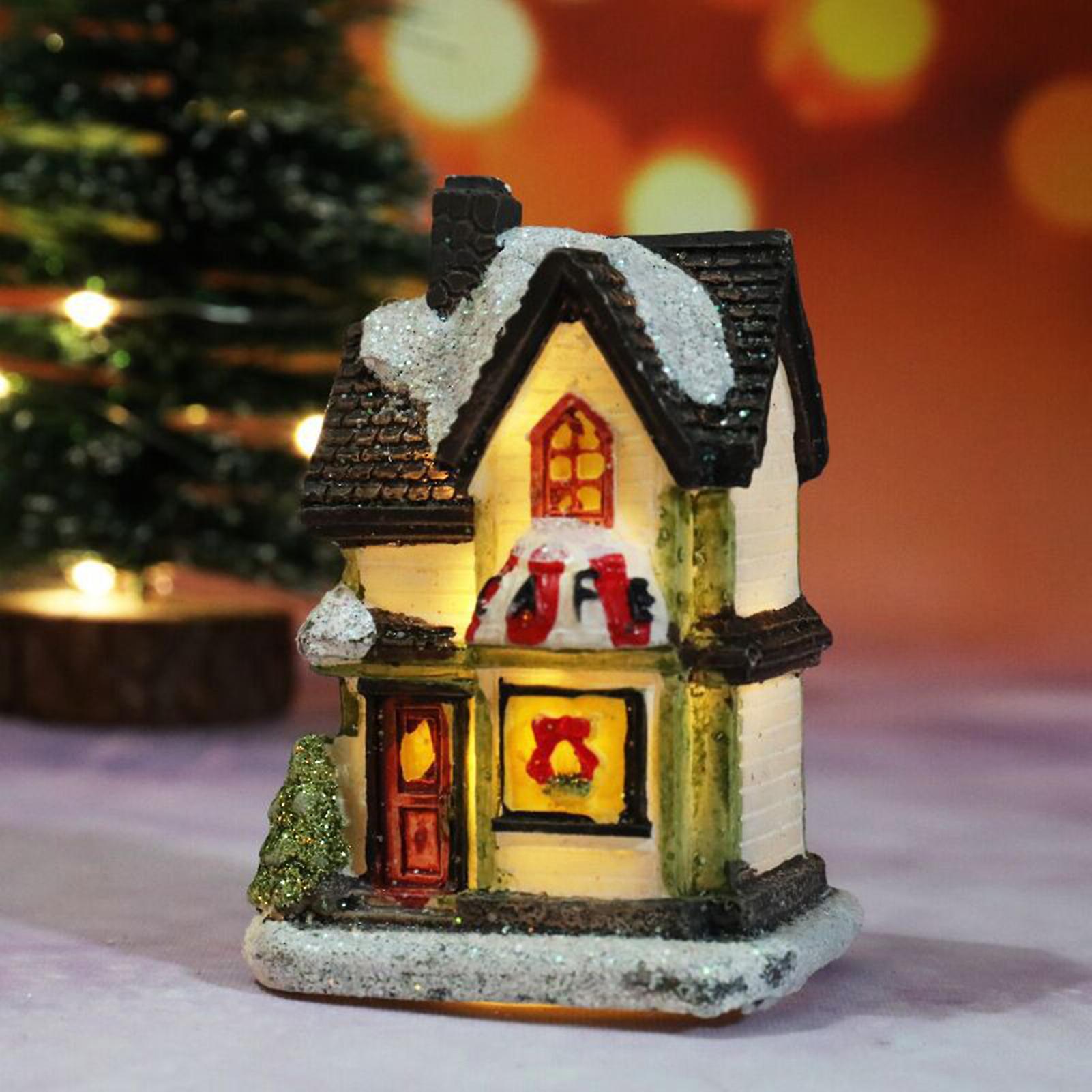 Christmas Scene Houses Building House With Warm Leds Light Batter-y Operated Christmas Ornamnet Gift