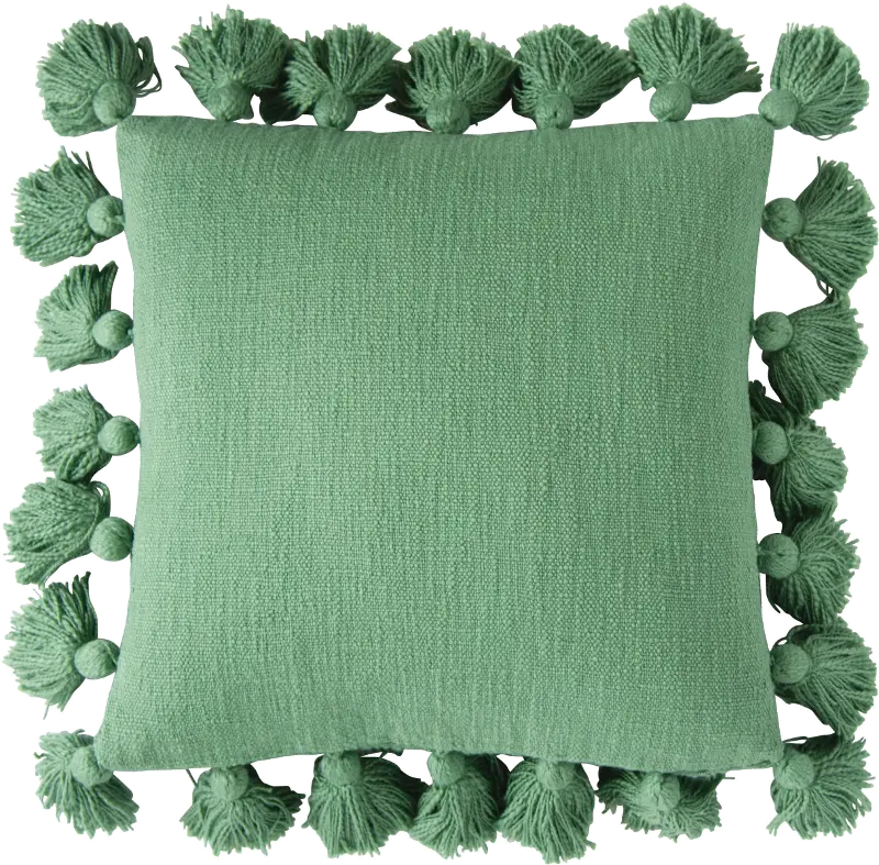 Green Cotton Throw Pillow with Tassels