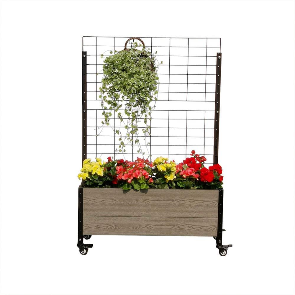 EverBloom Mobile Trough Grey Composite Board and Steel Raised Planter with Trellis K2120G