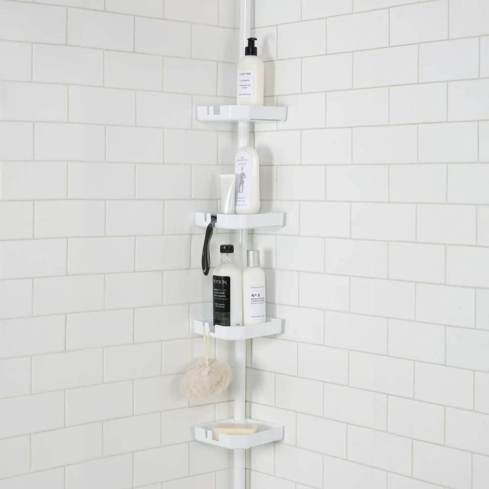 Dyiom 4 Shelf Tension Corner Shower Organizer Shower Caddy in White 279143817