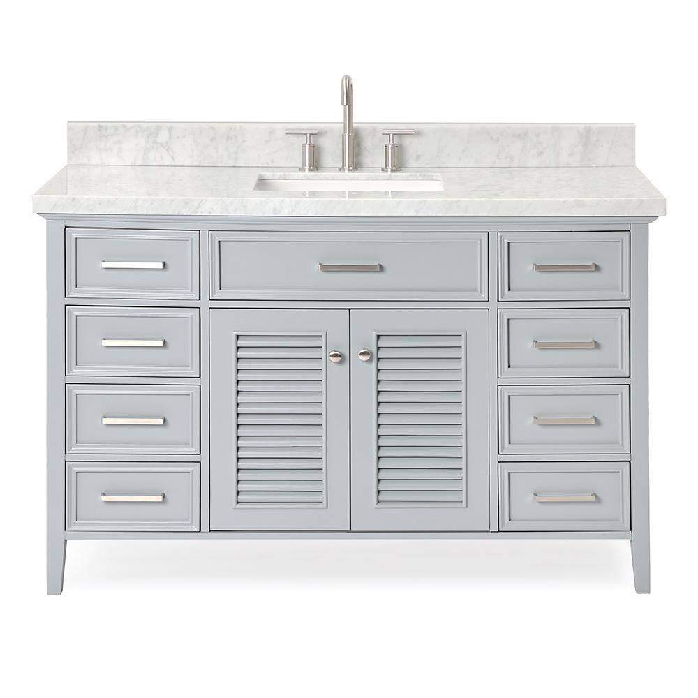 ARIEL Kensington 55 in. Bath Vanity in Grey with Marble Vanity Top in Carrara White with White Basin D055S-VO-GRY