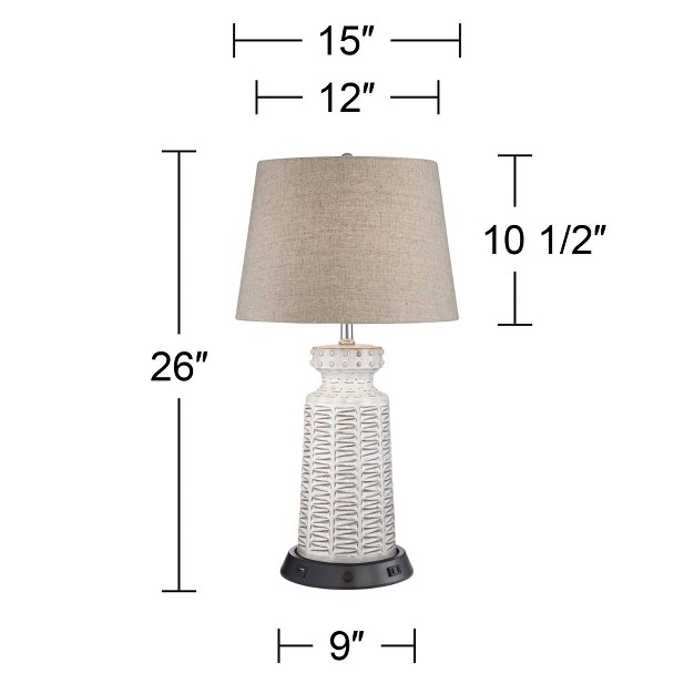 High Cream White Ceramic With Dimmable Usb Workstation Base Tan Drum Linen For Living Room Desk