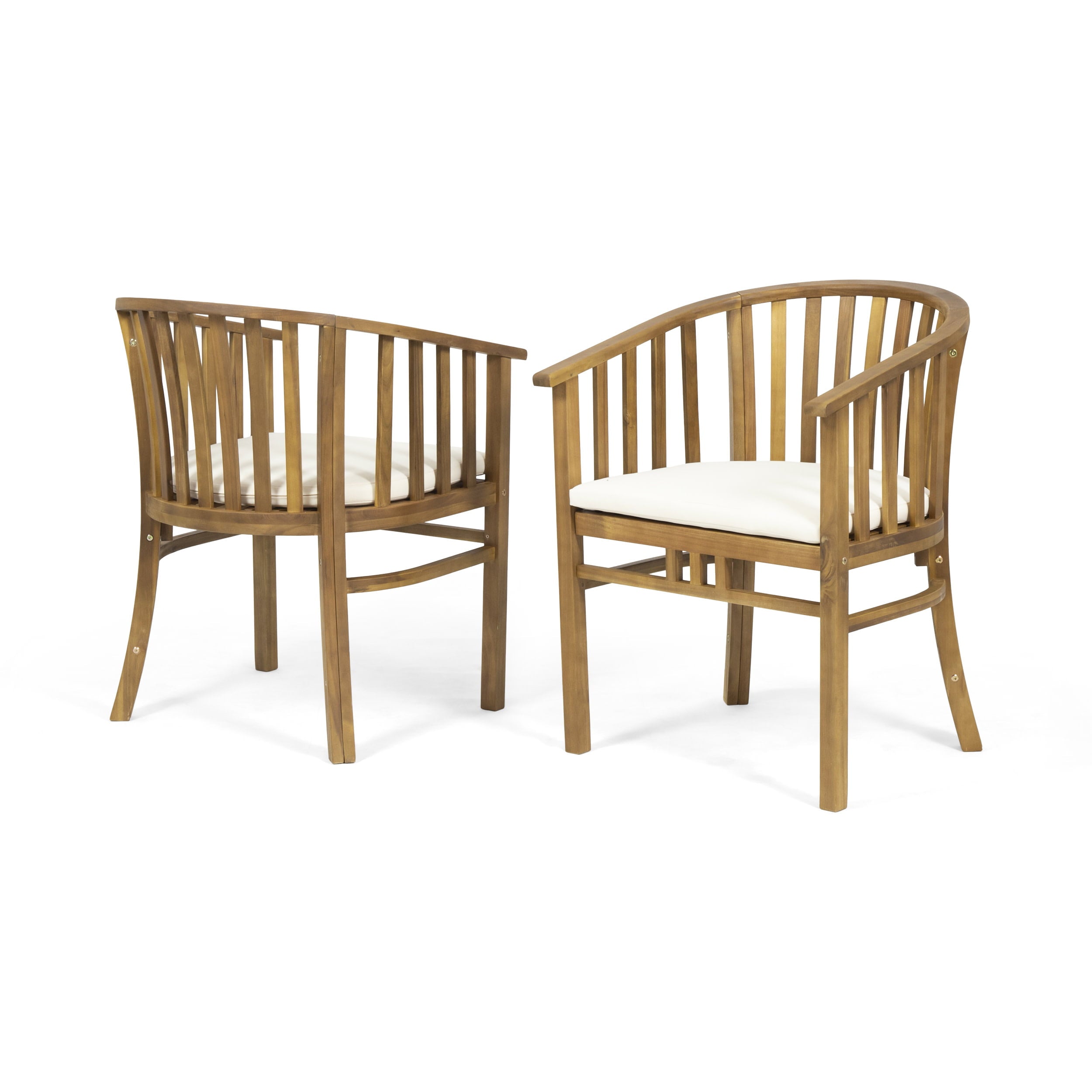 GDF Studio Rosin Outdoor Acacia Wood Dining Chairs with Cushion, Set of 2, Cream and Teak