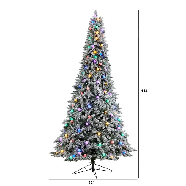 Nearly Natural 9.5-ft Flocked British Columbia Mountain Fir Artificial Christmas Tree