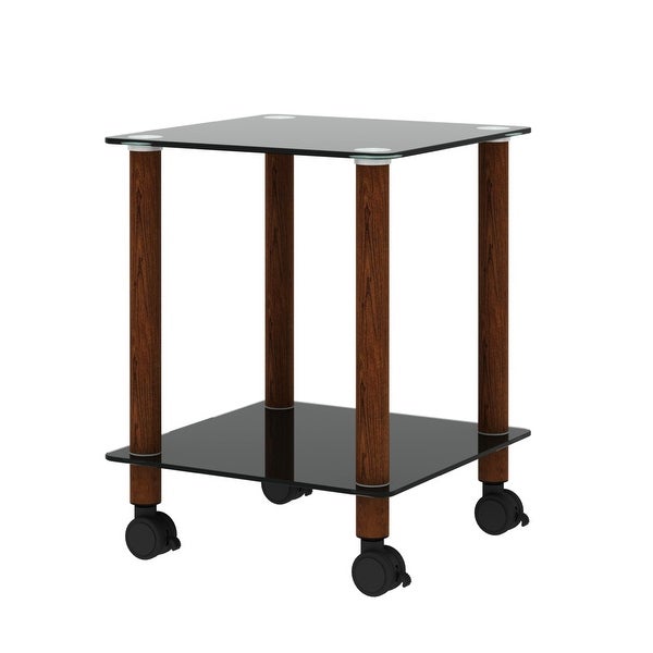 2-Tier Space Side Table with Glass Tabletop and Metal Legs