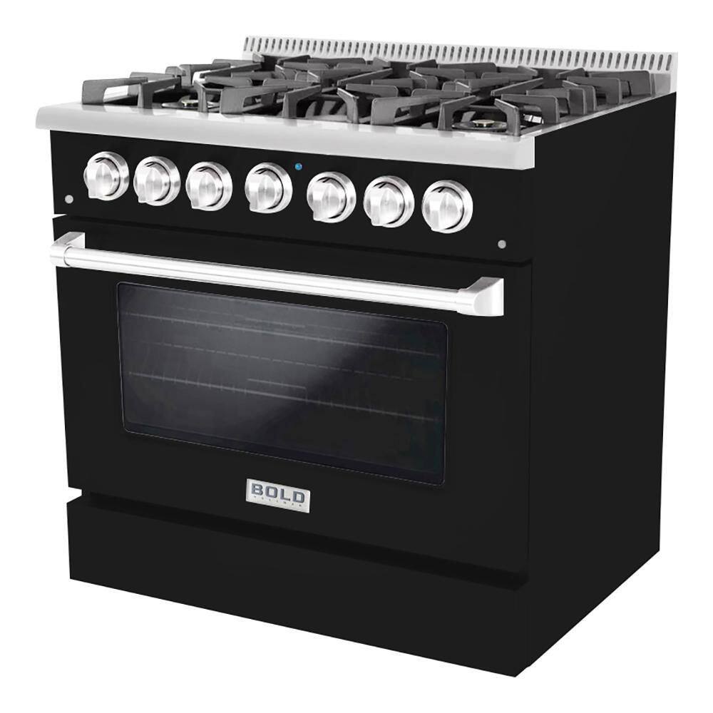 Hallman BOLD 36 in. 5.2 cu. ft. 6 Burner Freestanding Single Oven All Gas Range in. Black Stainless Steel HBRG36CMGB-LP