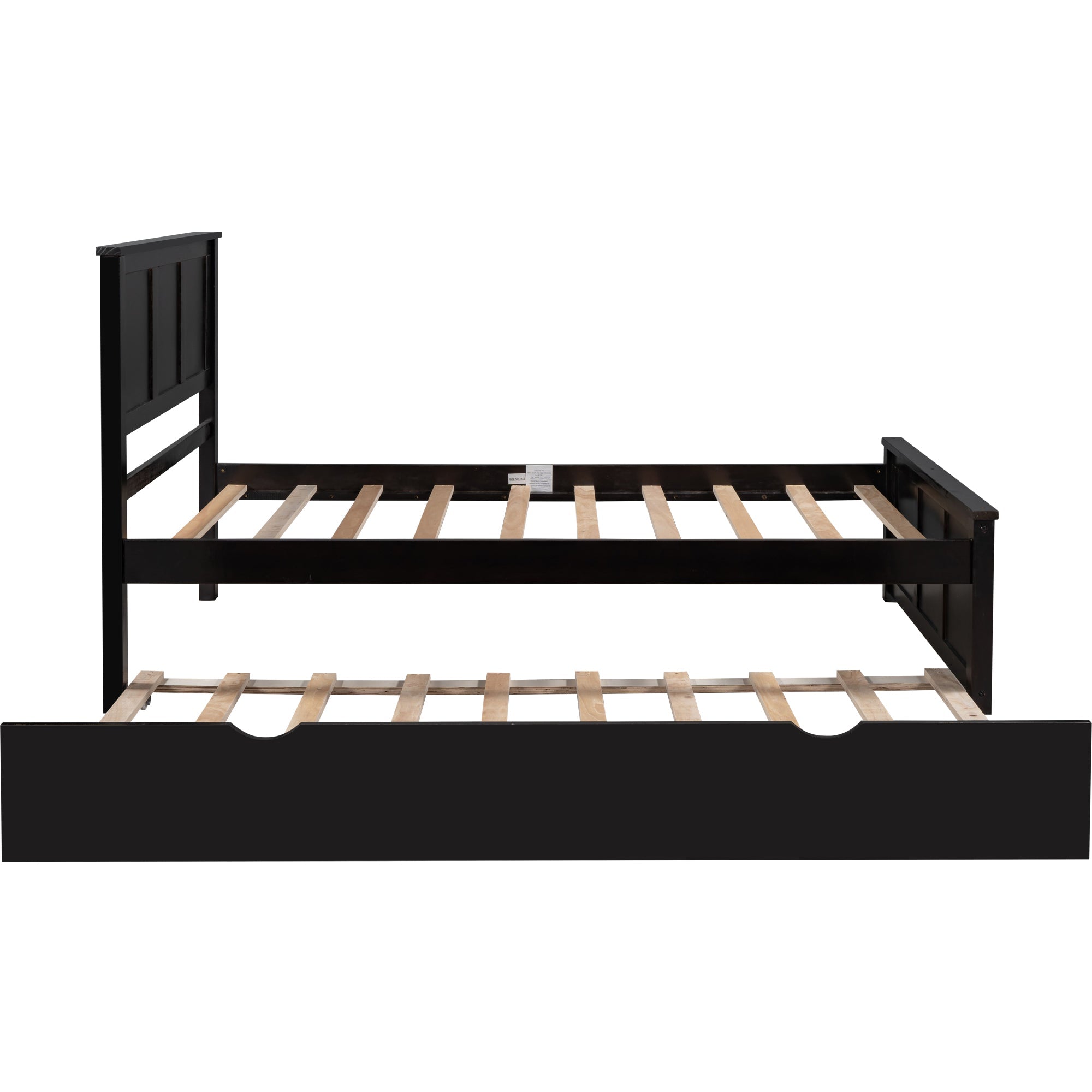 Euroco Wood Twin Platform Bed with Headboard & Trundle for Child, Espresso