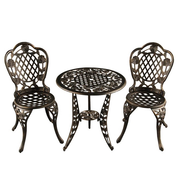 3pc Rose Ornate Traditional Patio Bistro Set Bronze Oakland Living