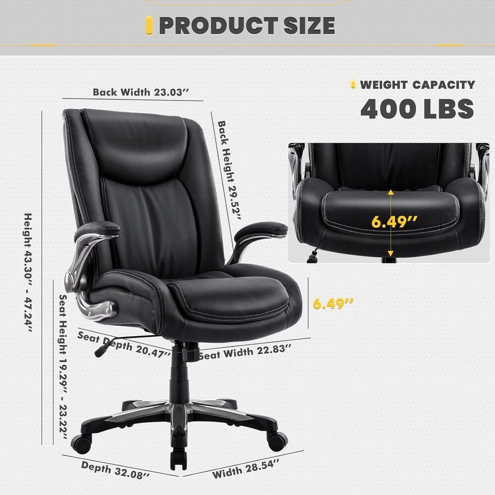 Large Heavy Duty High Back Executive Computer Office Desk Chair Flip up Arms Wide Thick Seat for Home Office 400LBS