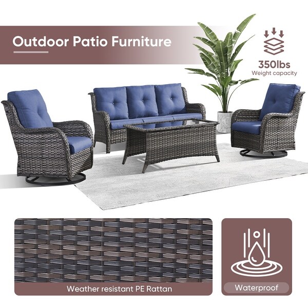 4Piece Patio Sofa with Swivel Glider Chair Set