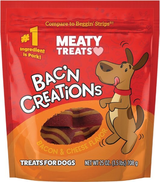 Meaty Treats Bac'n Creations Bacon and Cheese Flavor Strips Soft and Chewy Dog Treats