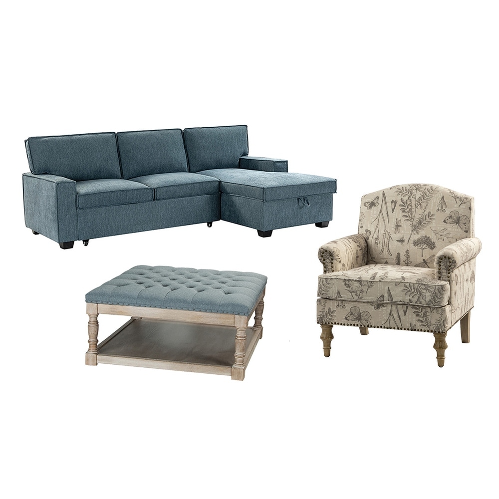 Yahweh Three pieces Living Room Set with Button tufted Design by HULALA HOME