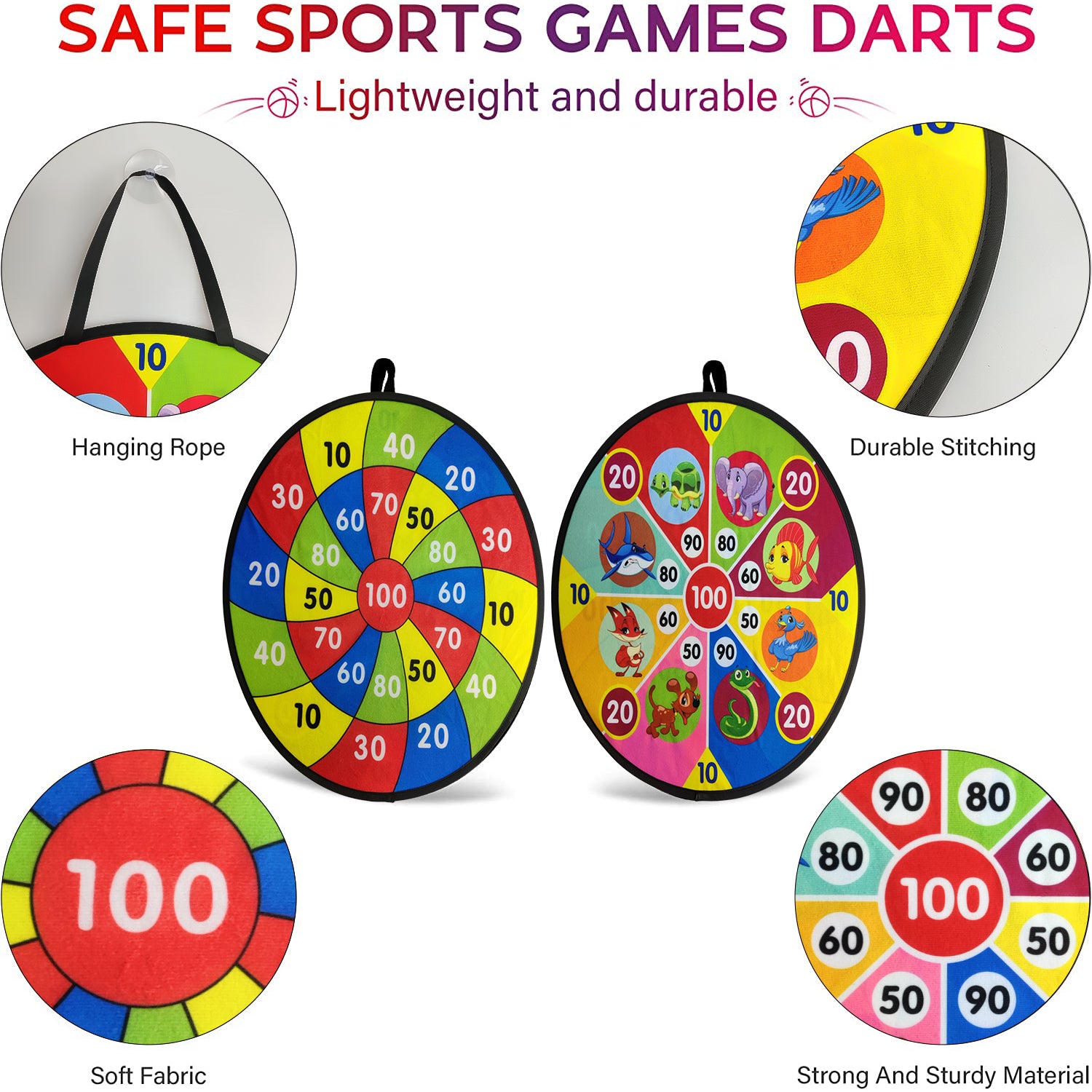 19 inch Dart Board, Double-sided Dart Board for Kids, 6 Sticky Balls, Indoor Outside Game Toys for 3 4 5-12 Year Old Boys Girls