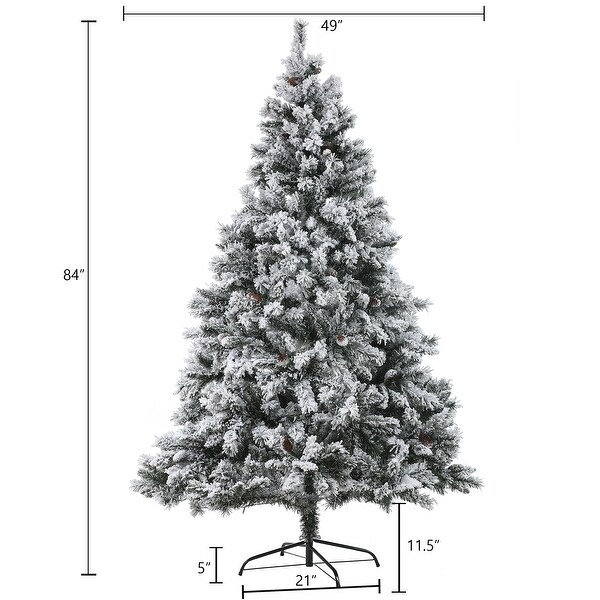 Snowflocked 7ft Artificial Christmas Tree with 350 Clear LED Lights and Pinecones