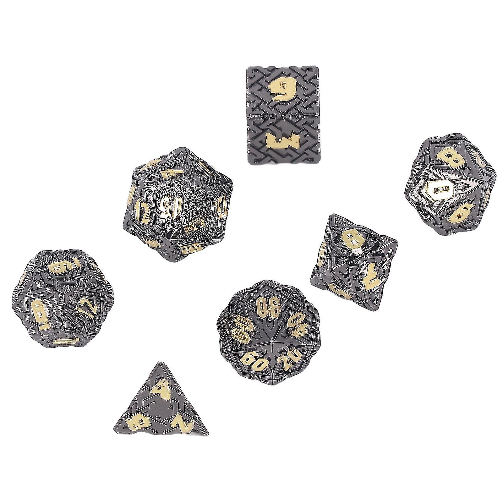 Solid Dices Toy Metal Polyhedron Clear Number Role Playing Rolling Dice Toy Set for Tabletop Electroplated Black Gold Font