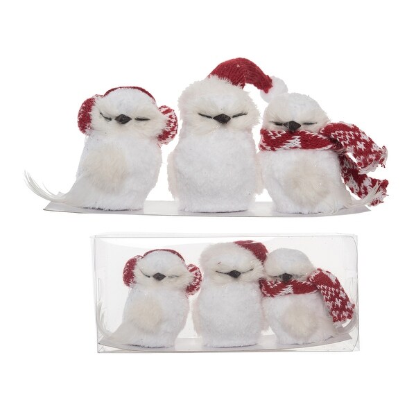 Transpac Foam 8.25 in. White Christmas Sisal Fuzzy Winter Owl Set of 3