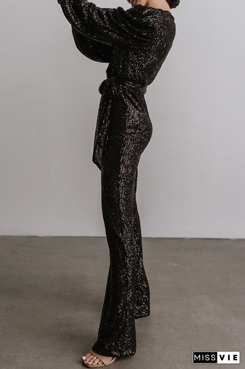 Casual Elegant Solid Sequins V Neck Regular Jumpsuits