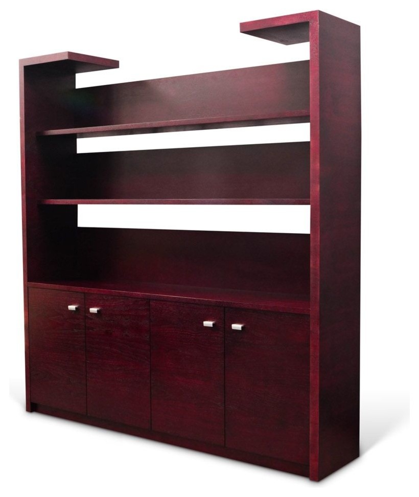 74.75” Modern Madison Mahogany Walnut Shelf Open Shelving Display Hidden Storage   Contemporary   Bookcases   by Zuri Furniture  Houzz