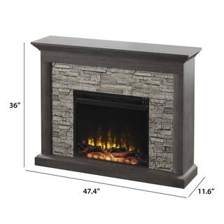 Twin Star Home Rustic 47.38 in. Freestanding Wooden Electric Fireplace with Stacked Stone Look in Weathered Gray 143047