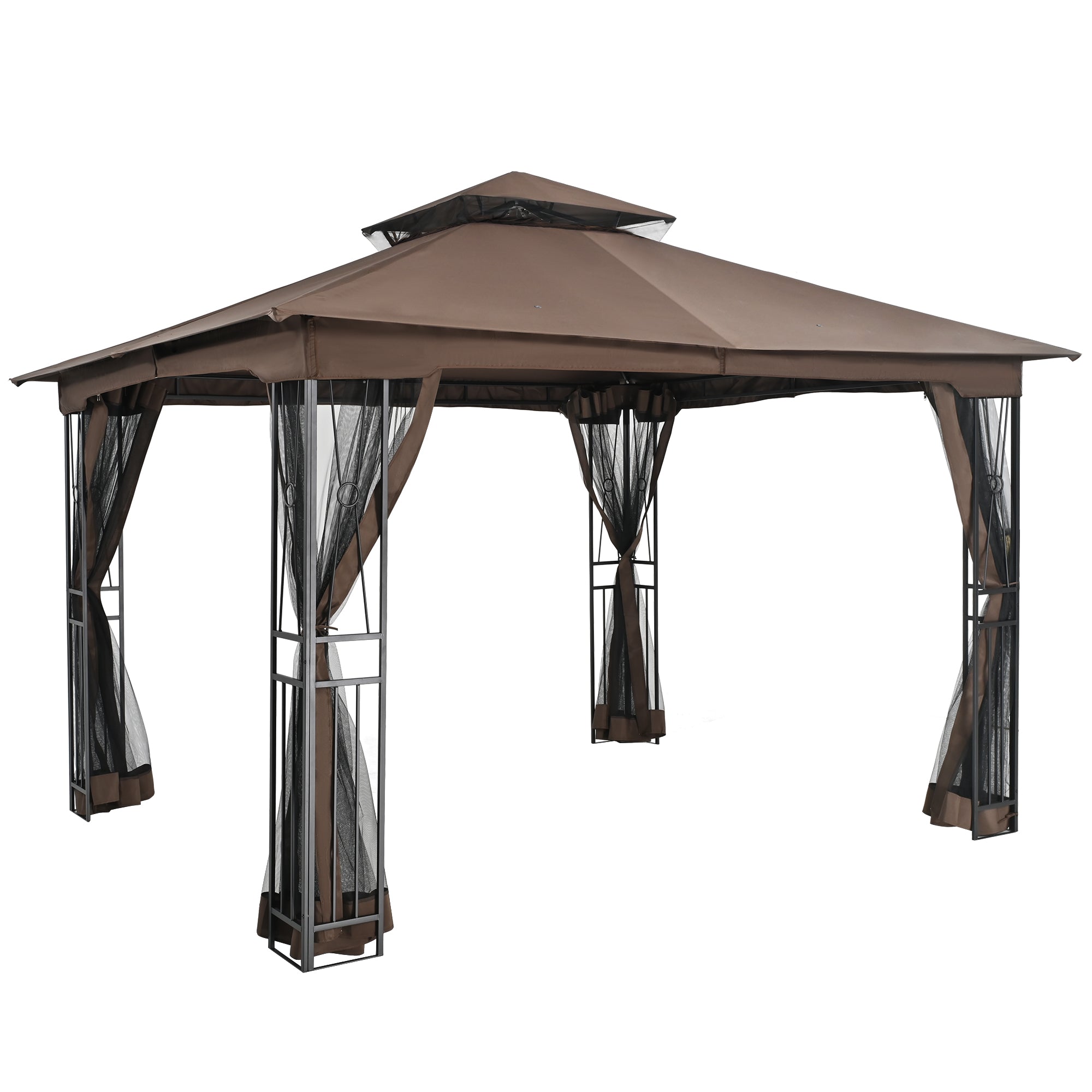 EGEIROS LIFE 12 Ft. X 10 Ft. Double Roof Patio Gazebo With Mosquito Net (Brown)