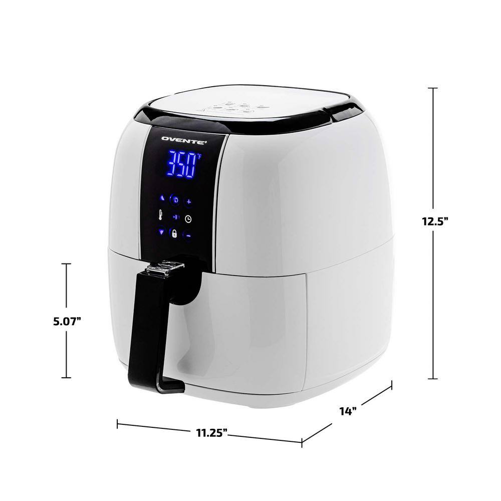 OVENTE 3.2 Qt. White Air Fryer Grill Pan and Non-Stick Frying Basket Auto Shut-Off 6 Cooking Presets Touch Sensor FAD61302W