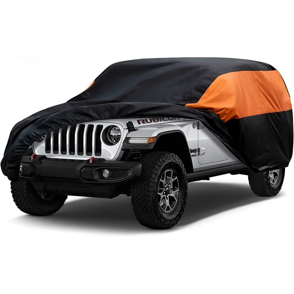 Waterproof and all-weather car cover for Jeep Wrangler， full outdoor coverage， snow， sun and UV protection， suitable for all 2-door Jeep Wranglers.